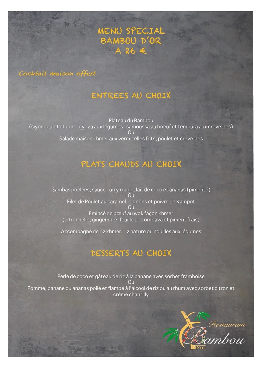 Carte du Menu Bambou d'or